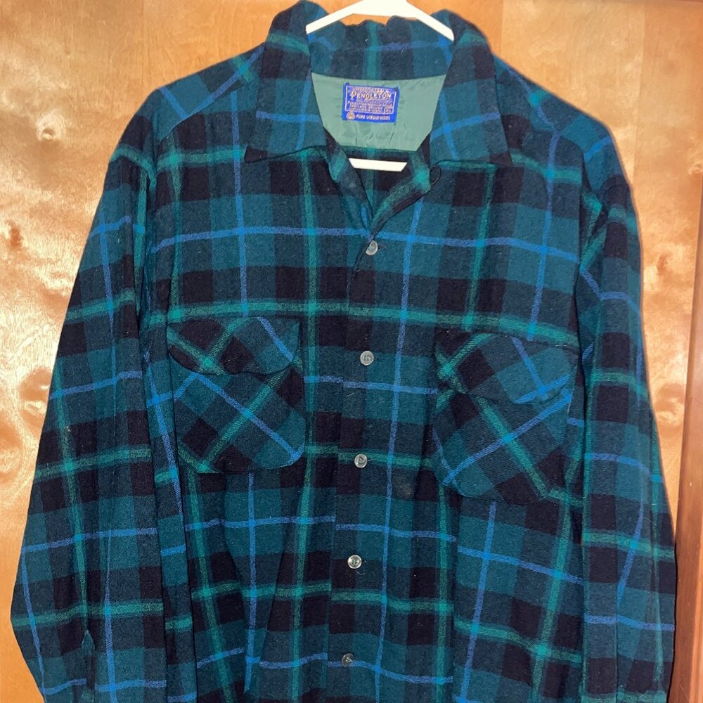 Pendleton Flannel Forest Green Men's XL Long Sleeve 100% Pure Virgin Wool